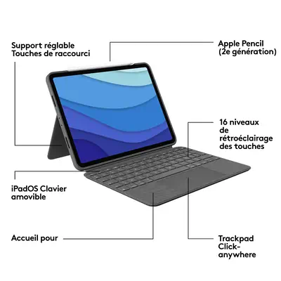 Combo Touch for iPad Pro 11-inch (1st, 2nd, Logitech - visuel 1 - hello RSE - CLAVIER DE TAILLE STANDARD DÉTACHABLE